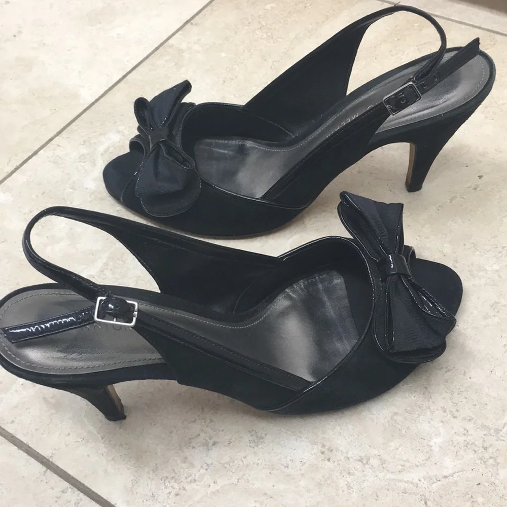 Antonio Melani Black Suede Healed Stiletto Sandal with Bows size 6.5, the go to - Picture 3 of 11